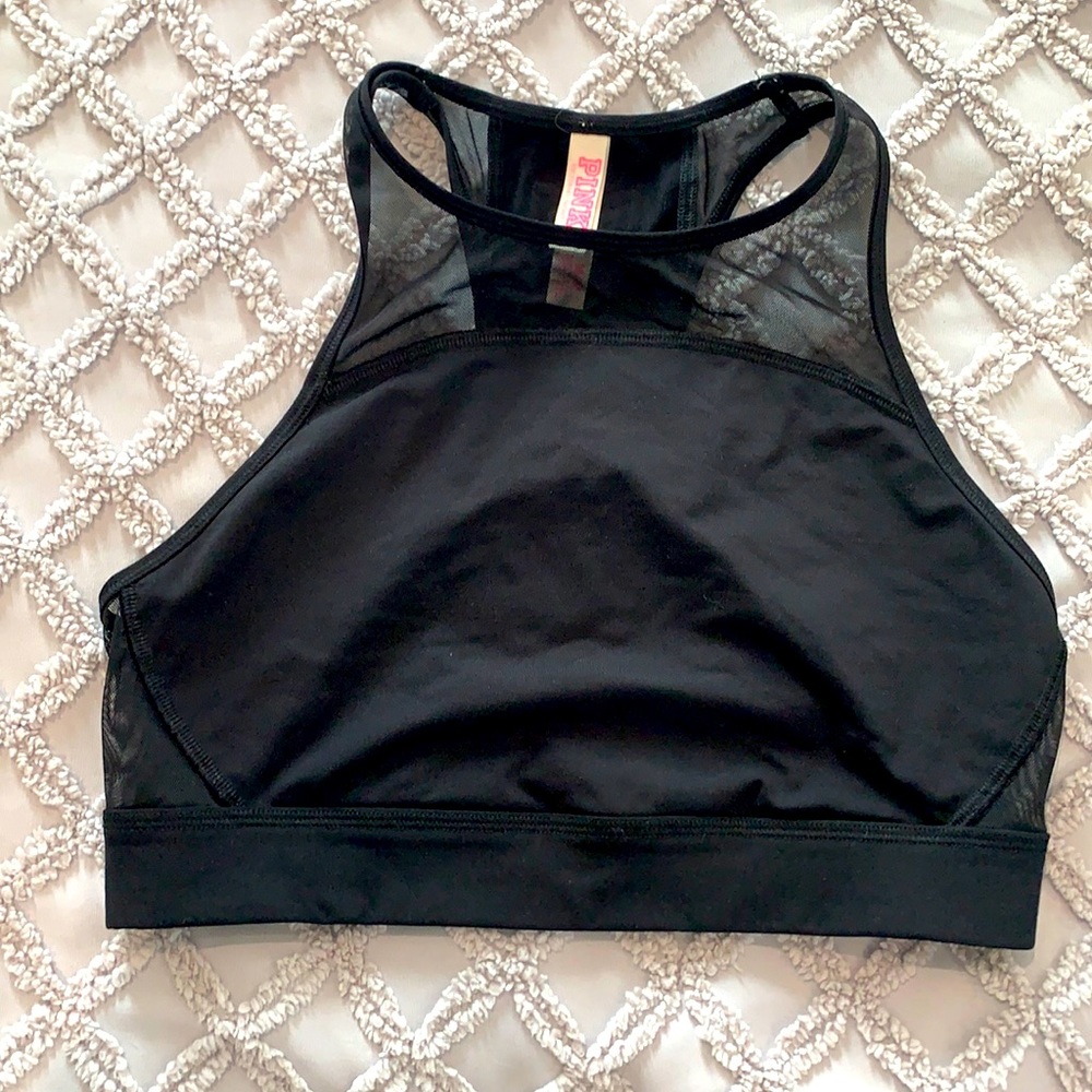 Pink high neck sports bra